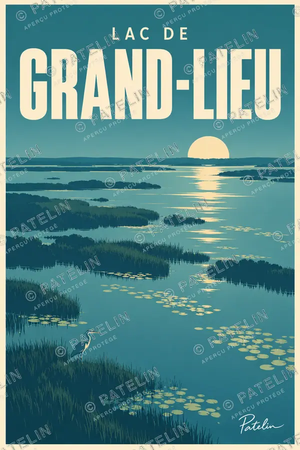 Illustration Lac de Grand-Lieu — Le lac de Grand-Lieu vu du ciel, style Minimal