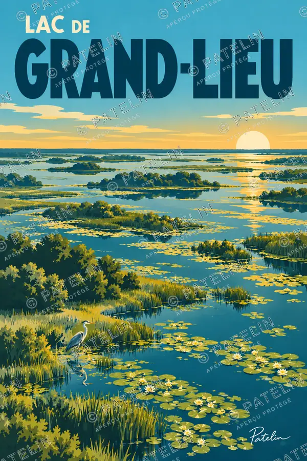Illustration Lac de Grand-Lieu — Le lac de Grand-Lieu vu du ciel, style Pop