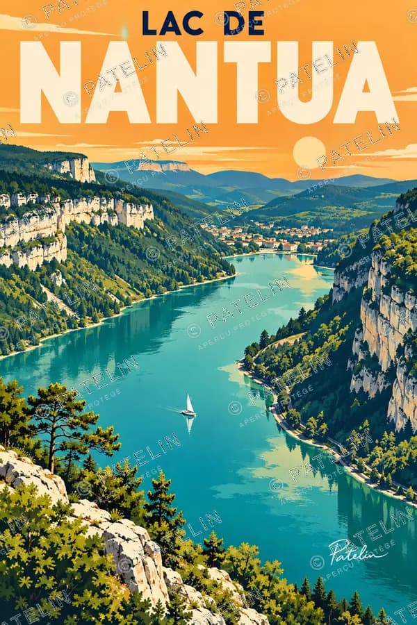 Illustration Lac de Nantua — Les reflets du lac, style Pop