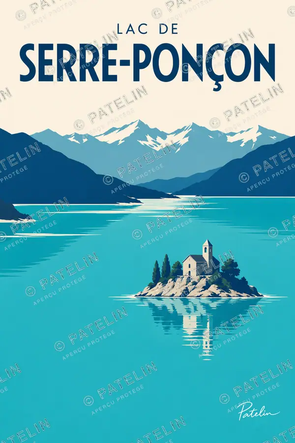 Illustration Lac de Serre-Ponçon — Lac de Serre-Ponçon, style Minimal