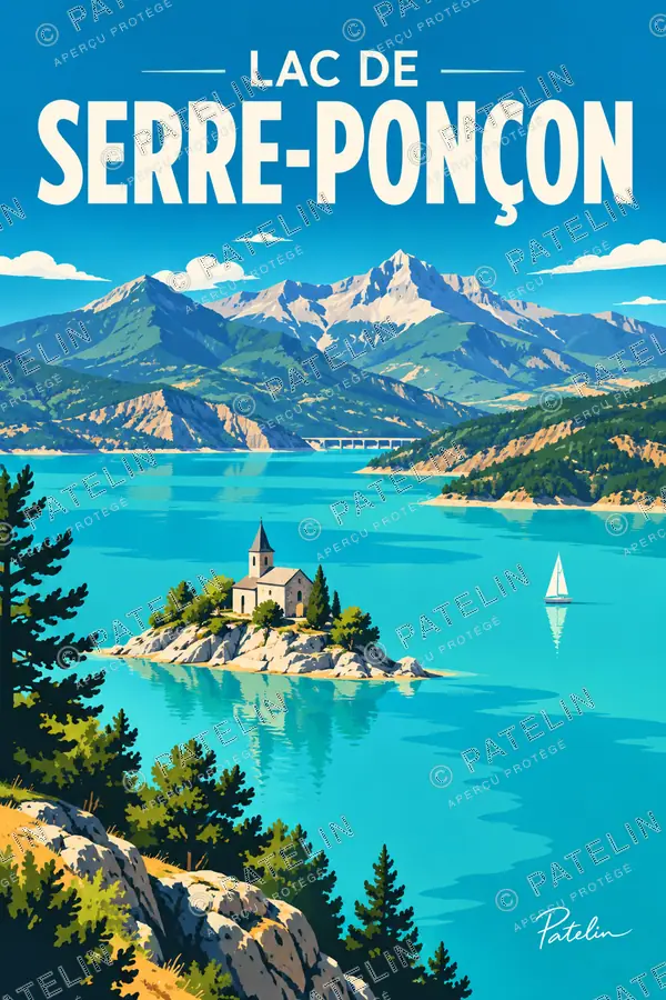 Illustration Lac de Serre-Ponçon — Lac de Serre-Ponçon, style Pop