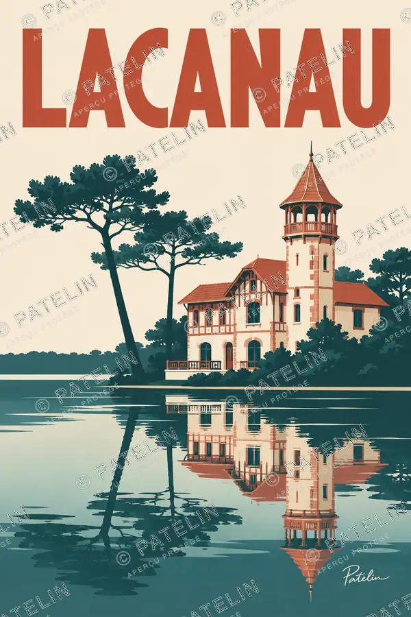 Illustration Lacanau — La villa et ses reflets, style Minimal