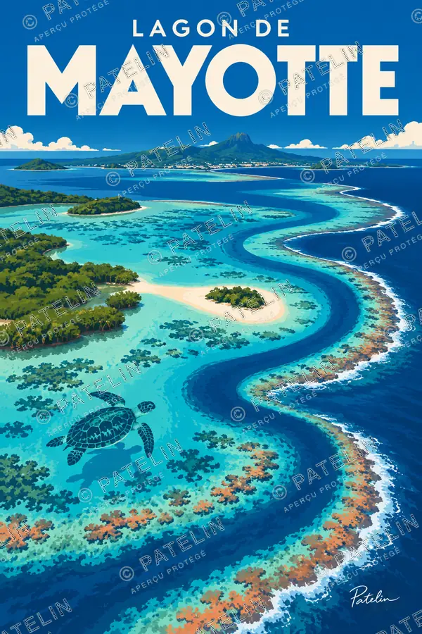 Illustration Lagon de Mayotte — Les îlots dans le lagon, style Pop