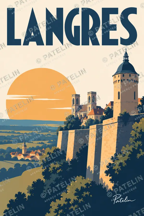 Illustration Langres — Les remparts dans le soleil, style Minimal