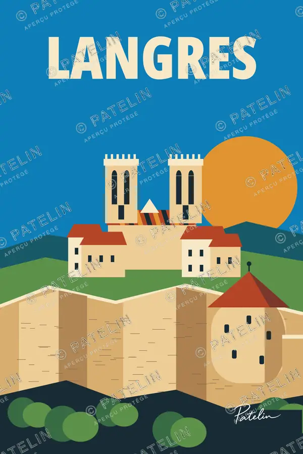 Illustration Langres — Les remparts et les clochers, style Pop