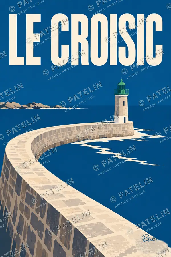 Illustration Le Croisic — La jetée dans le bleu, style Minimal