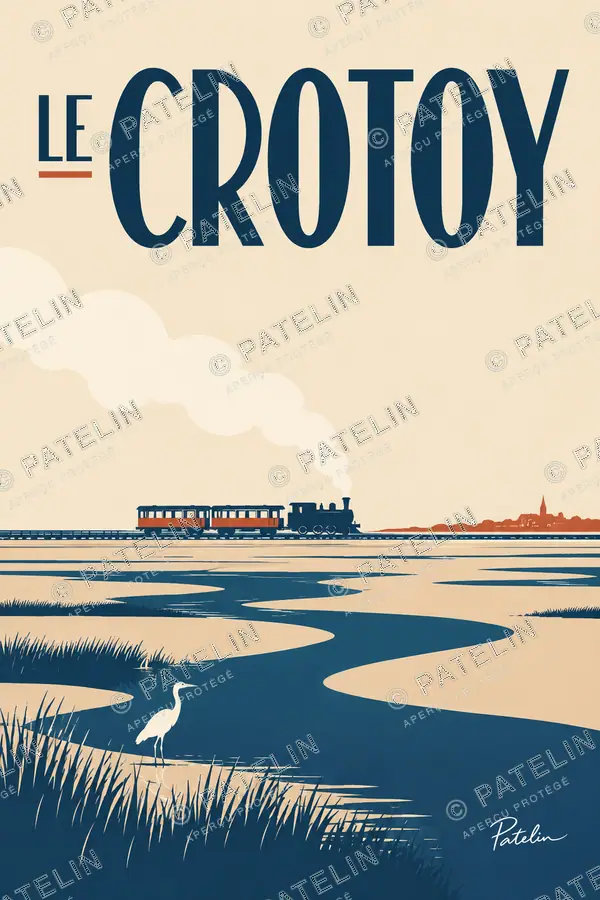 Illustration Le Crotoy — La baie et le bateau, style Minimal