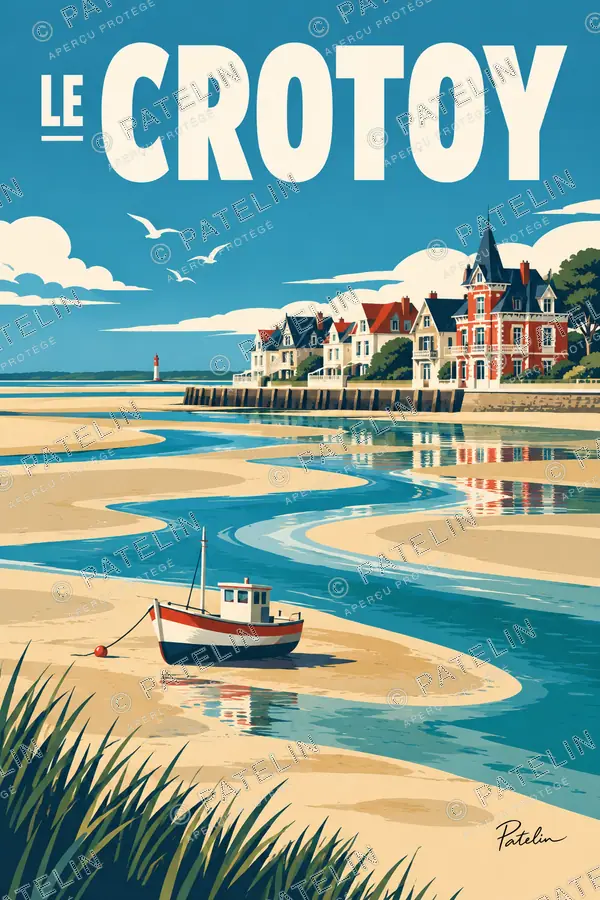 Illustration Le Crotoy — La baie et le bateau, style Pop
