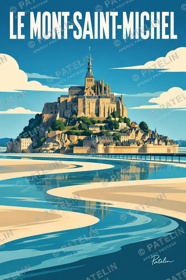 Illustration Le Mont-Saint-Michel — Le Mont et les reflets, style Pop