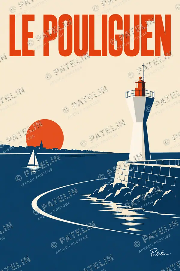 Illustration Le Pouliguen — Le phare face au large, style Minimal