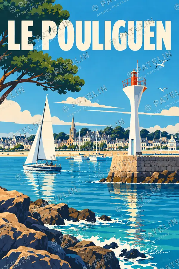 Illustration Le Pouliguen — Le port et son phare, style Pop