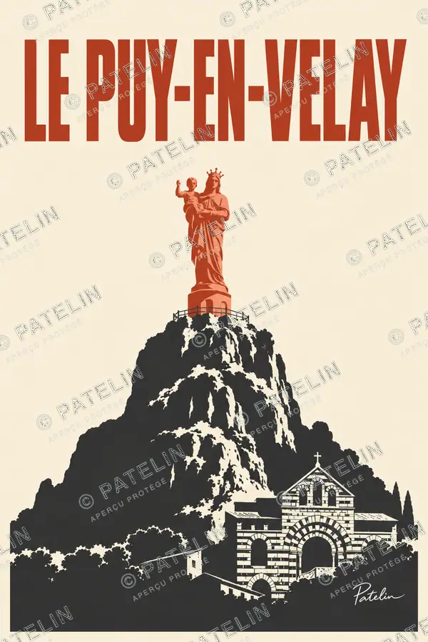 Illustration Le Puy-en-Velay — Le rocher et la cathédrale, style Minimal