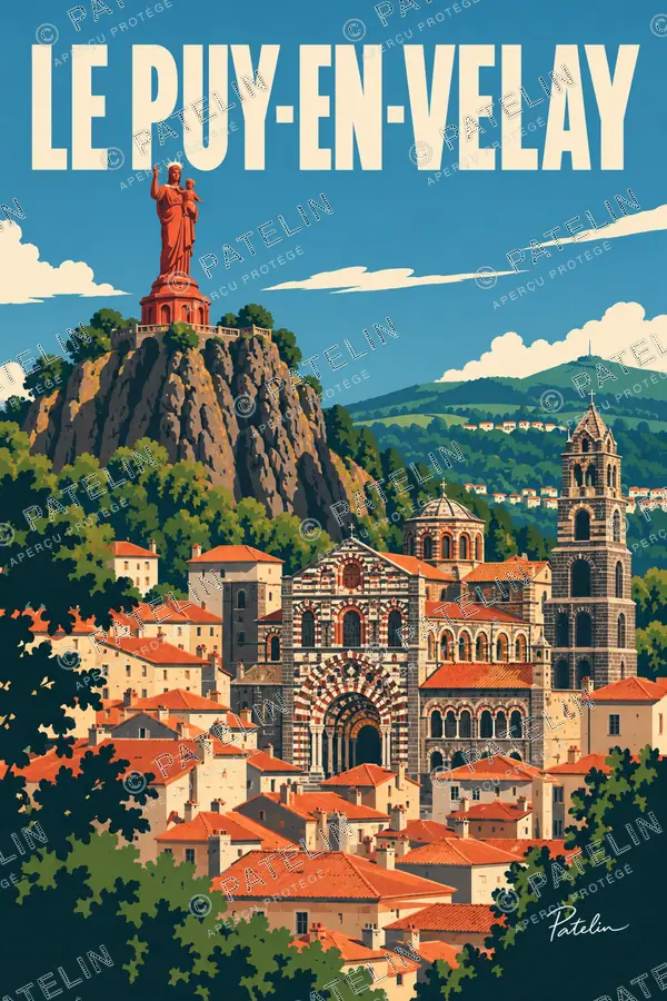 Illustration Le Puy-en-Velay — La ville au pied du rocher, style Pop