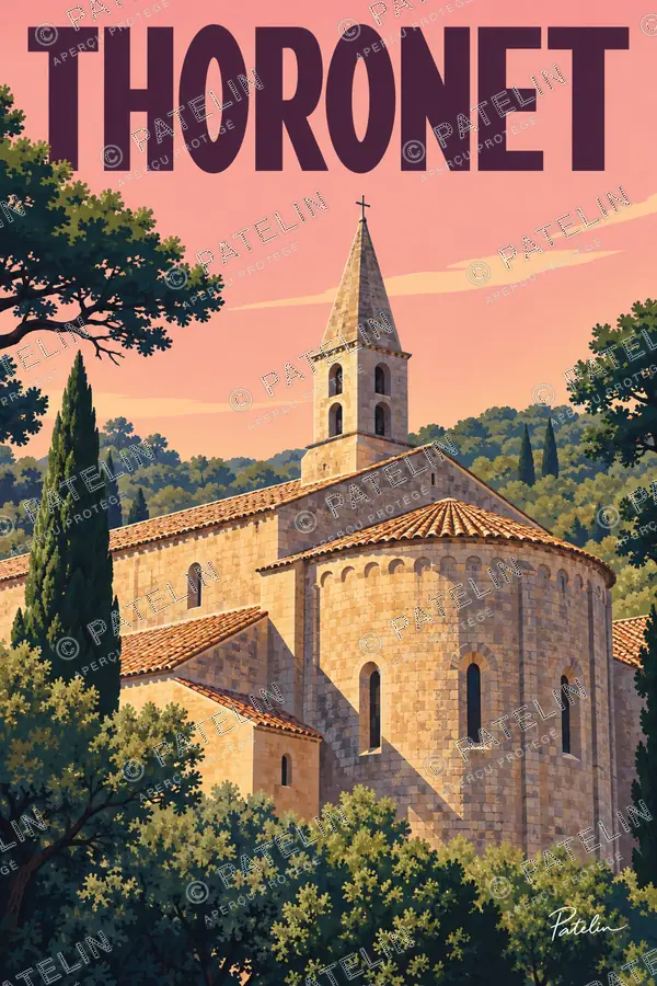 Illustration Le Thoronet — Les pierres de l’abbaye dans la lumière, style Pop