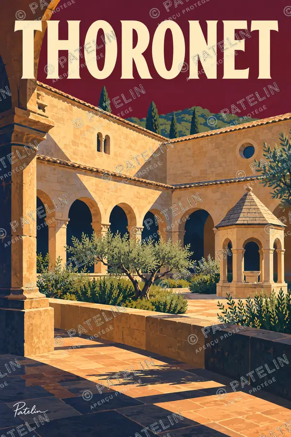 Illustration Le Thoronet — Les arches et la cour du cloître, style Pop