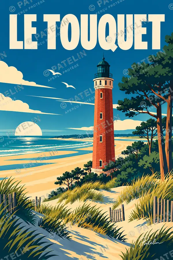Illustration Le Touquet-Paris-Plage — Le phare dans les dunes, style Pop