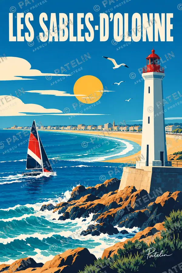 Illustration Les Sables-d'Olonne — Le phare et les voiliers, style Pop