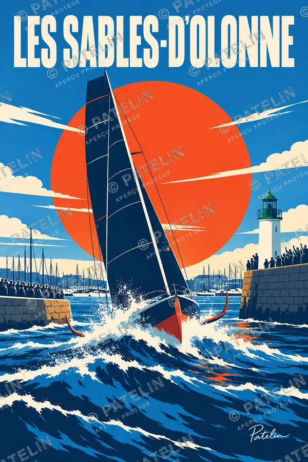 Illustration Les Sables-d'Olonne — Vendée Globe — le voilier dans le chenal, style Pop