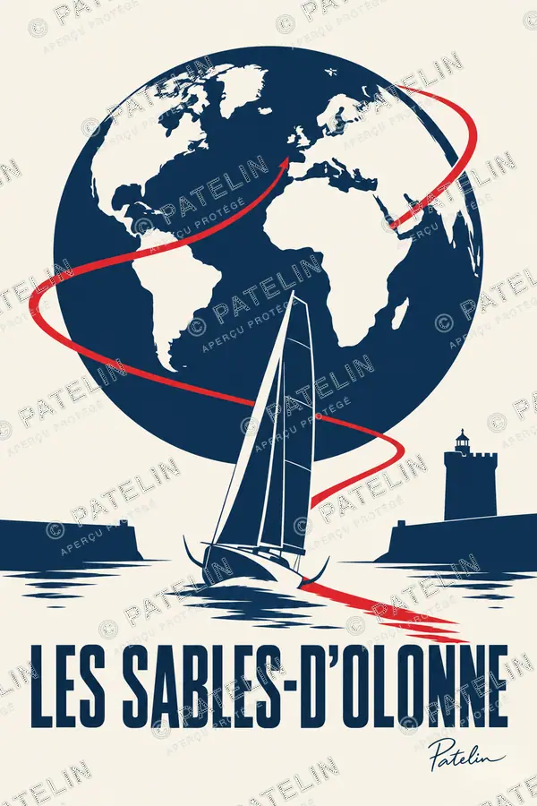 Illustration Les Sables-d'Olonne — Vendée Globe — autour du monde, style Minimal