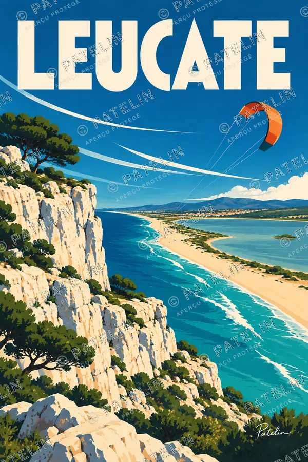 Illustration Leucate — La falaise et la voile, style Pop
