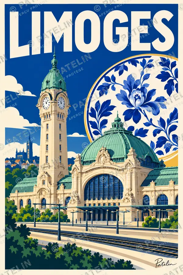 Illustration Limoges — La gare et la porcelaine, style Pop