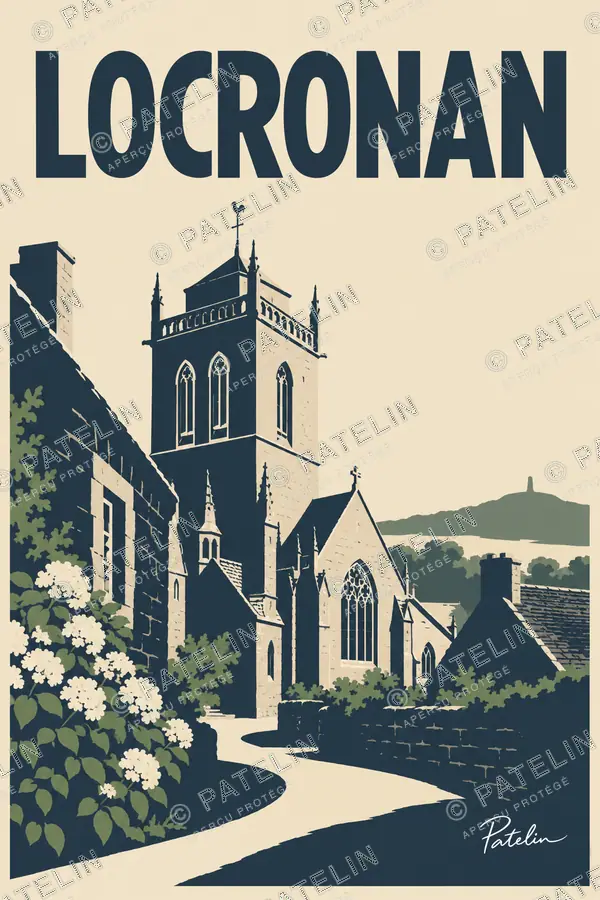 Illustration Locronan — Le chemin vers le clocher, style Minimal