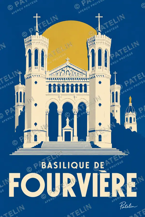 Illustration Lyon — La basilique de Fourvière, style Minimal