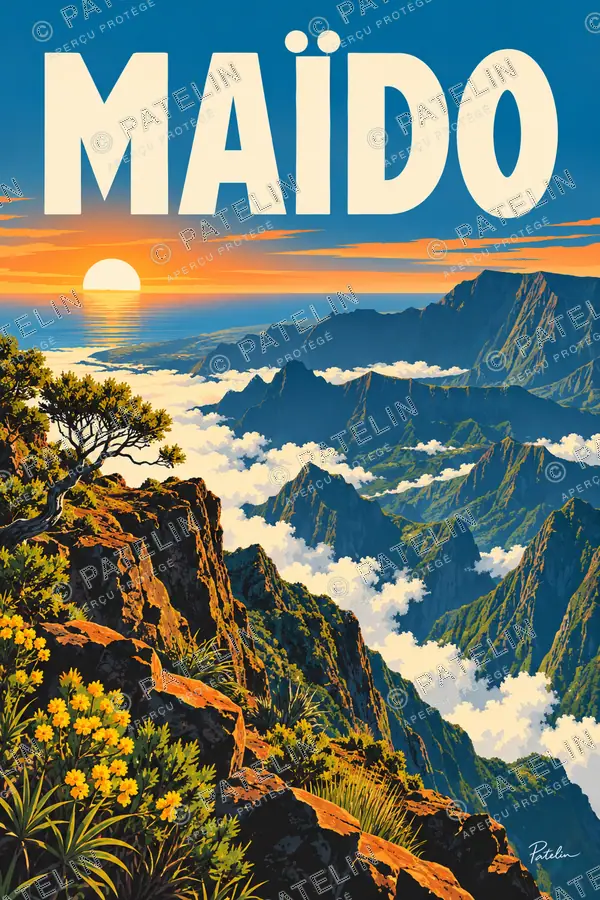 Illustration Maïdo — Le panorama sur Mafate, style Pop