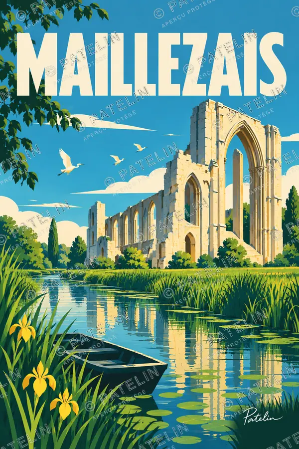 Illustration Maillezais — L’abbaye dans le marais, style Pop