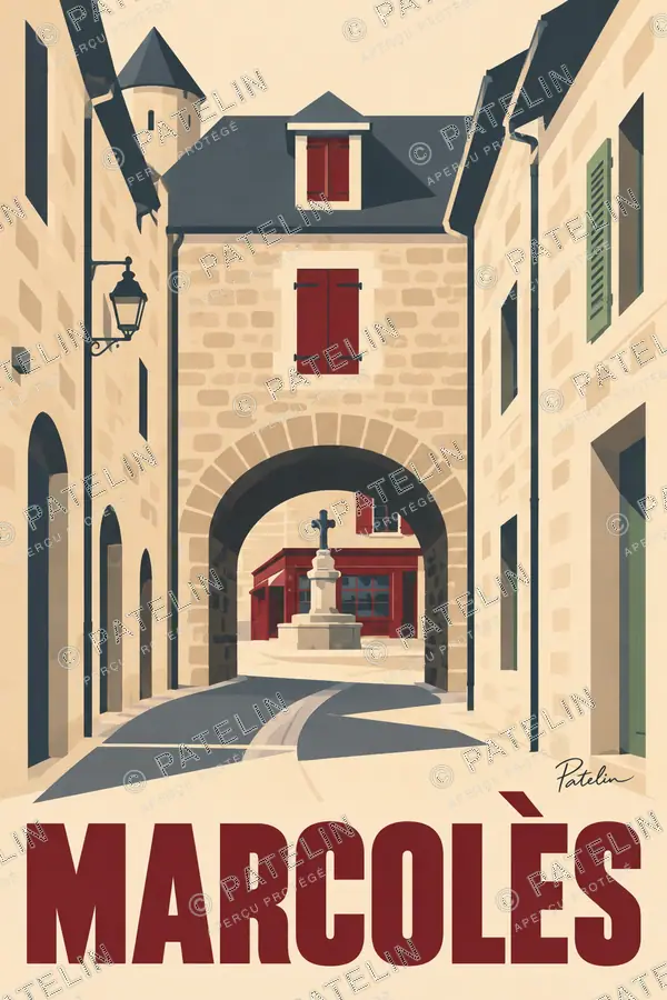 Illustration Marcolès — La porte de pierre, style Minimal