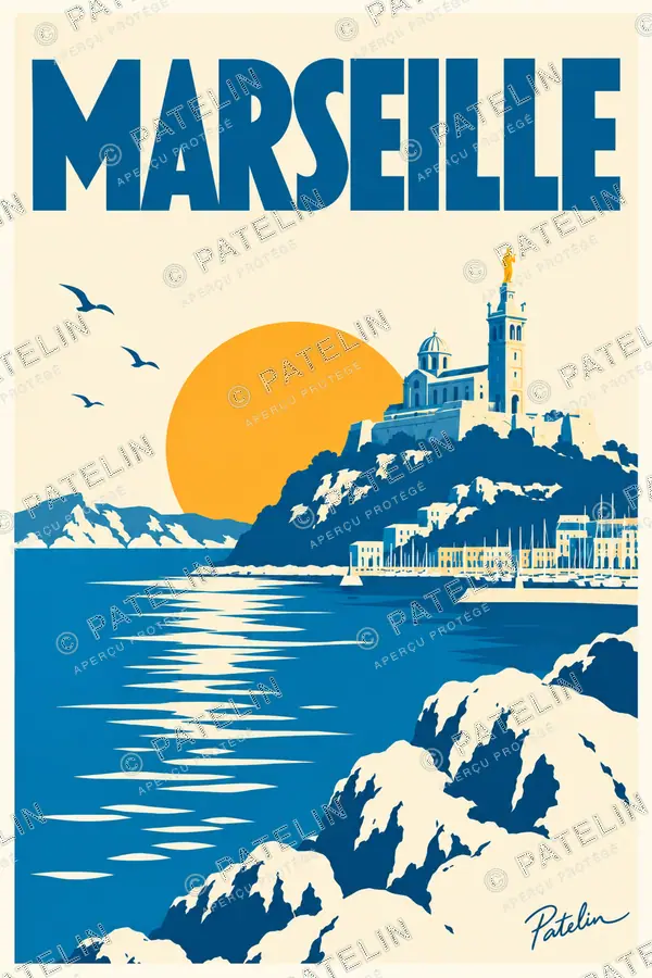 Illustration Marseille — La basilique et les reflets, style Minimal
