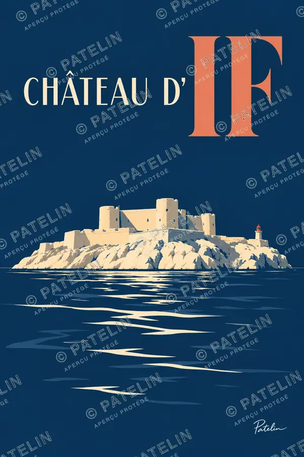 Illustration Marseille — Le château d’If, style Minimal
