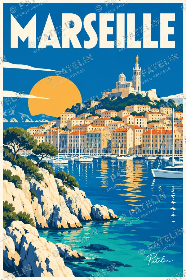 Illustration Marseille — La cité face à la mer, style Pop