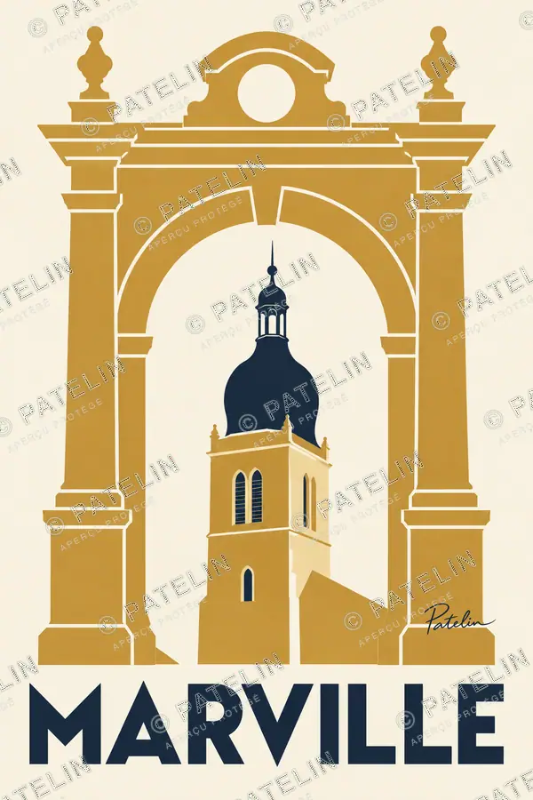 Illustration Marville — L’église du village, style Minimal