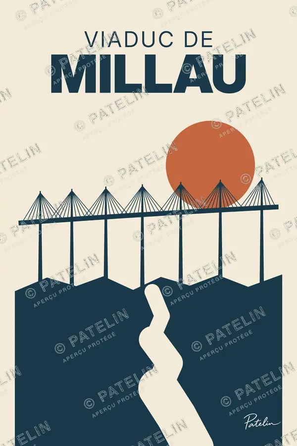 Illustration Millau — Le viaduc de Millau, style Minimal
