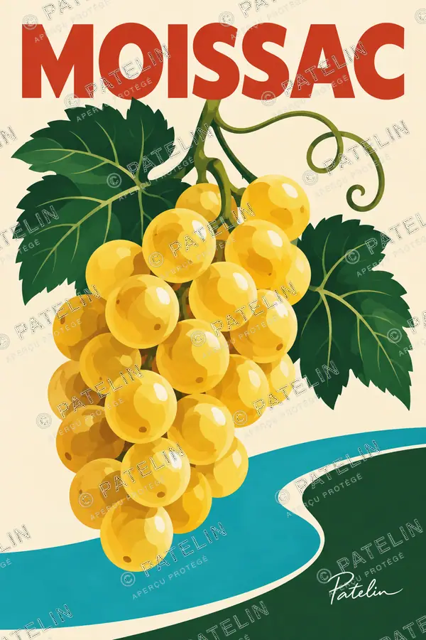 Illustration Moissac — Le chasselas et le Tarn, style Pop