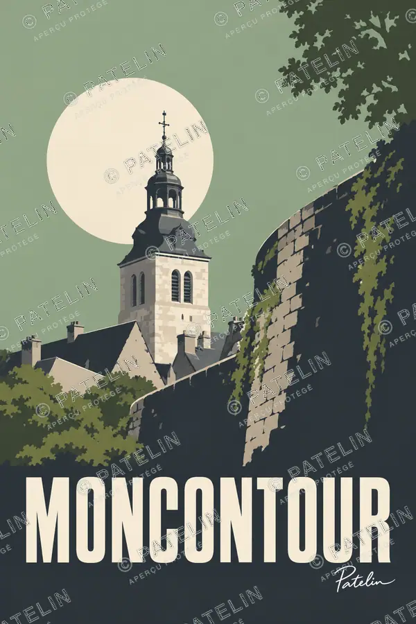 Illustration Moncontour — Le clocher et les remparts, style Minimal