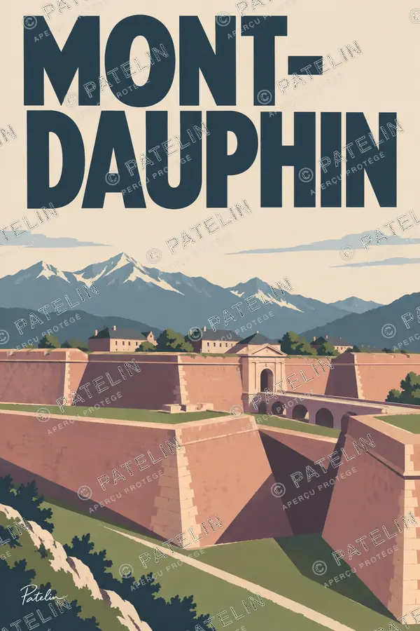 Illustration Mont-Dauphin — Les lignes des fortifications, style Minimal