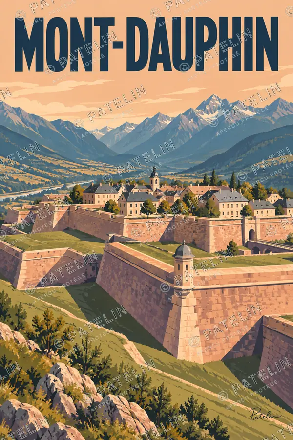 Illustration Mont-Dauphin — Les remparts et la place forte, style Pop
