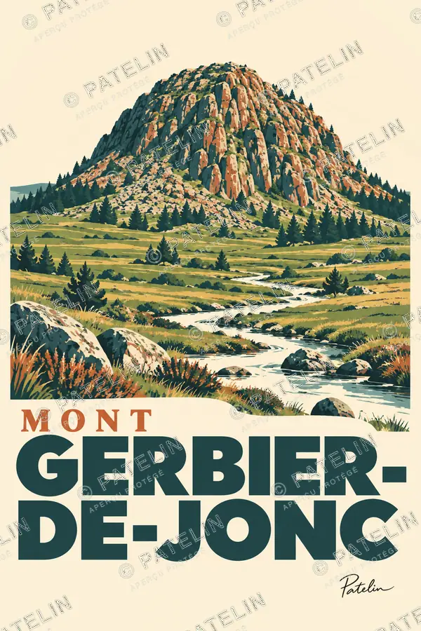 Illustration Mont Gerbier-de-Jonc — Le sommet et les sources de la Loire, style Minimal