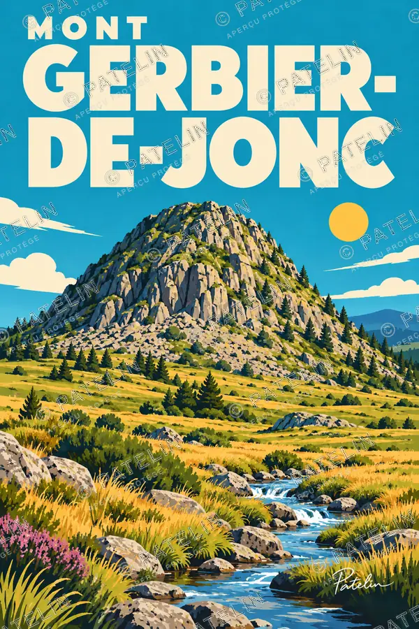 Illustration Mont Gerbier-de-Jonc — Le sommet et les sources de la Loire, style Pop