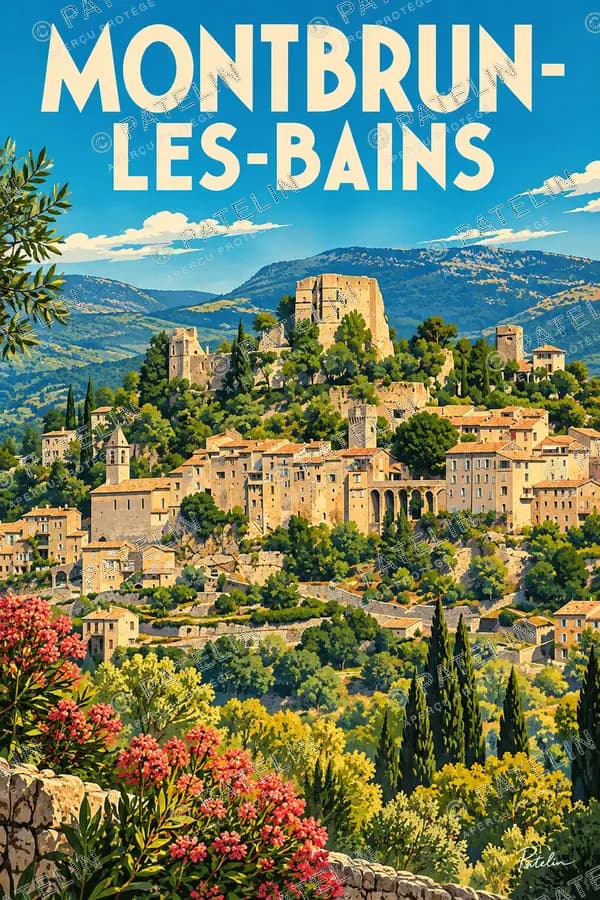 Illustration Montbrun-les-Bains — Le village dans la lumière, style Pop