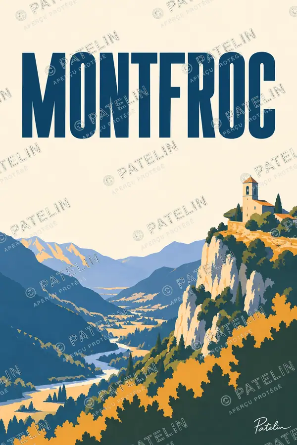 Illustration Montfroc — Le village face aux montagnes, style Minimal