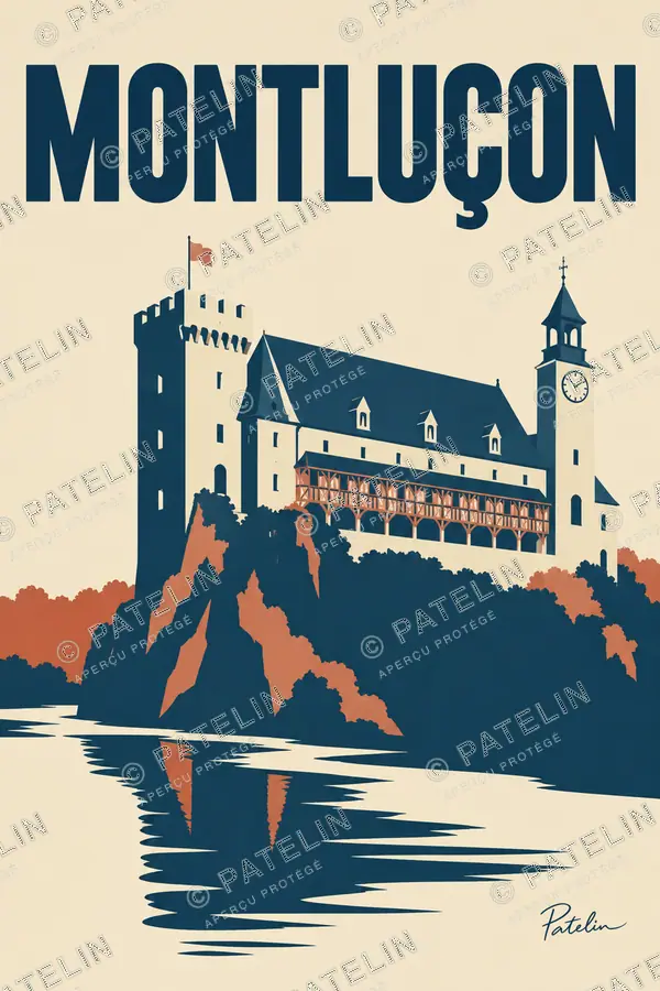 Illustration Montluçon — Le château au-dessus du Cher, style Minimal