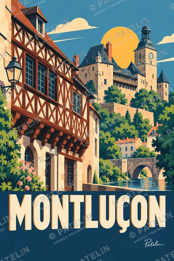 Illustration Montluçon — Les maisons anciennes et le château, style Pop
