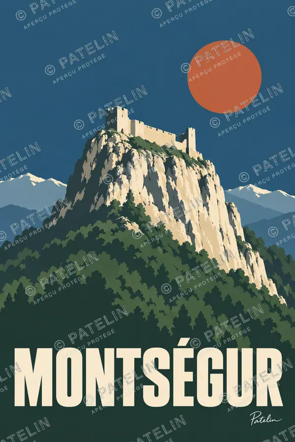 Illustration Montségur — Le château sur son piton rocheux, style Minimal