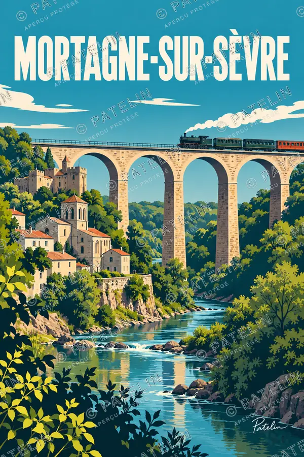 Illustration Mortagne-sur-Sèvre — Le viaduc au-dessus de la Sèvre, style Pop