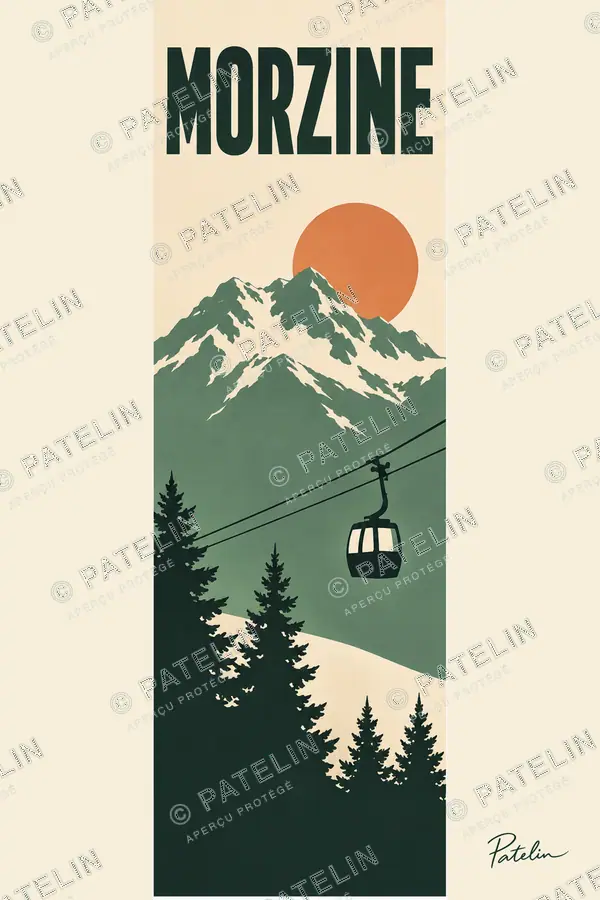 Illustration Morzine — La télécabine et les sapins, style Minimal