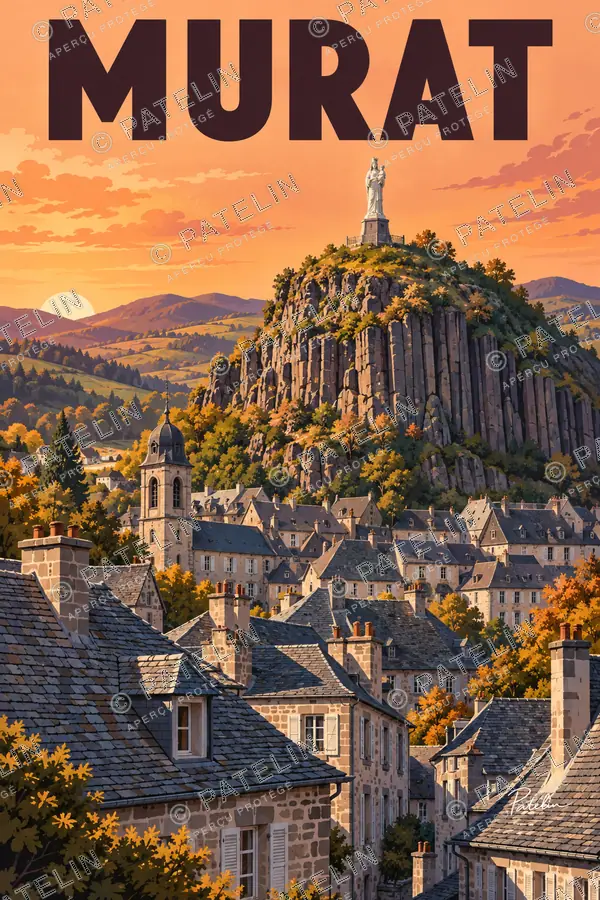 Illustration Murat — La ville au pied du rocher, style Pop