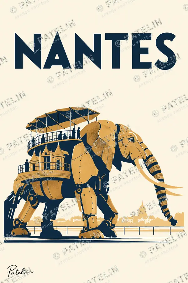 Illustration Nantes — Le Grand Éléphant, style Minimal